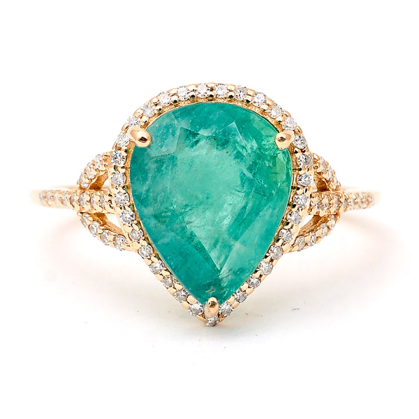 3.70 Ct Pear Natural Emerald 14K Gold Ring