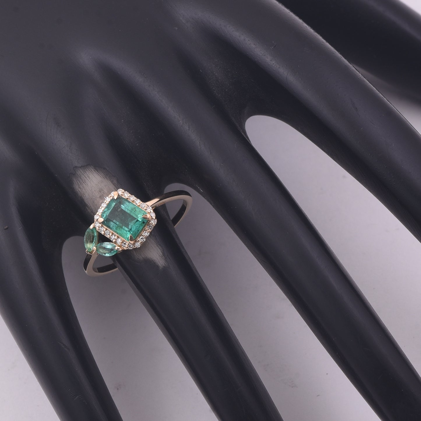 1.01 Ct Octagon Step Cut, Marquise Mixed Cut Natural Emerald 14K Gold Ring