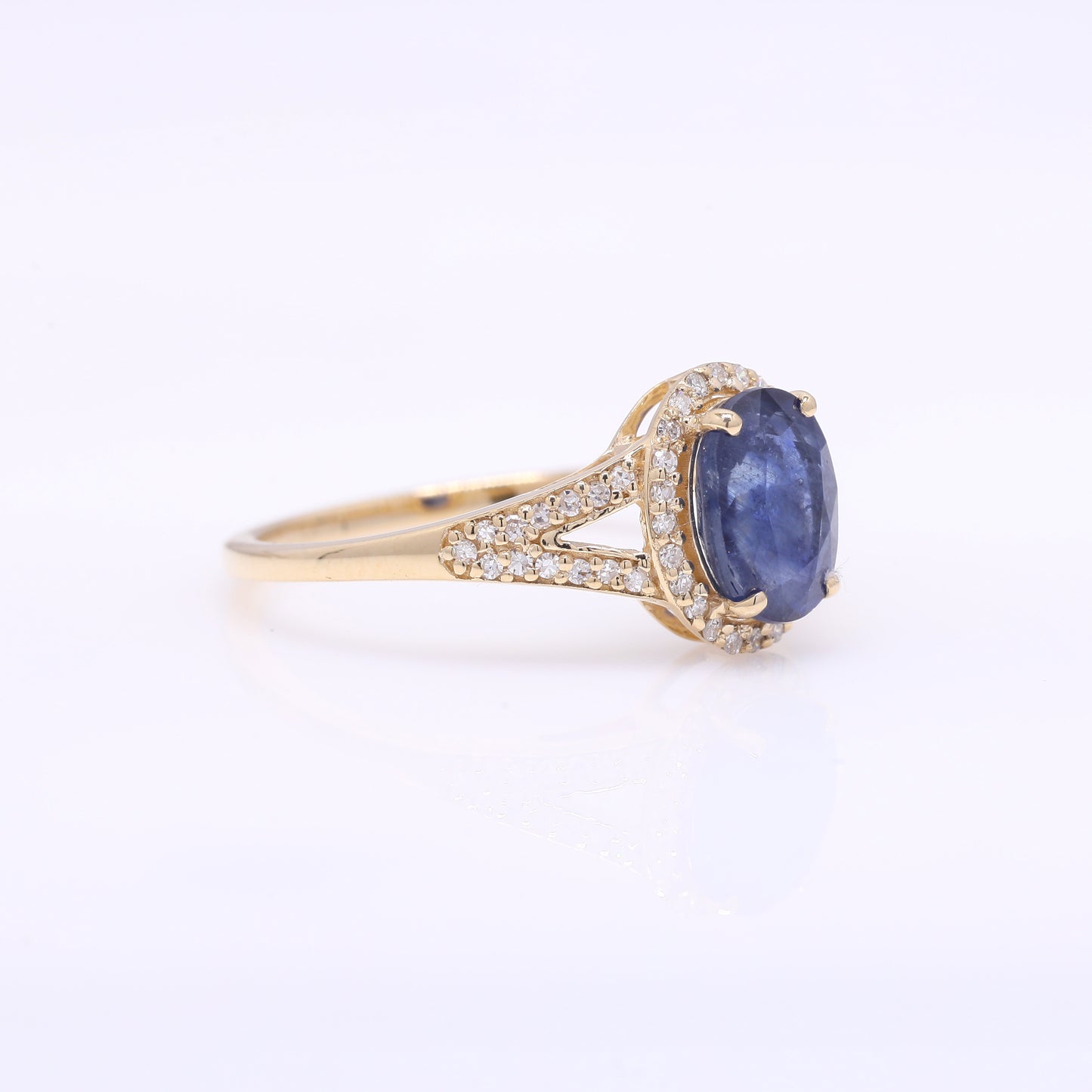 1.90 Ct Oval Mixed Cut Natural Sapphire 14K Gold Ring