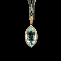 2.63 Ct Marquise Mixed Cut Natural Aquamarine 14K Gold Pendant