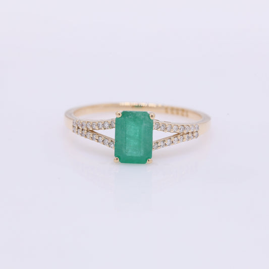1.14 Ct Octagon Step Cut Natural Emerald 14K Gold Ring