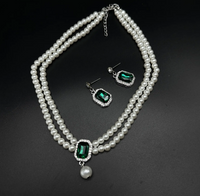 Imitation Pearl & Imitation Emerald Gold Plated Brass Necklace