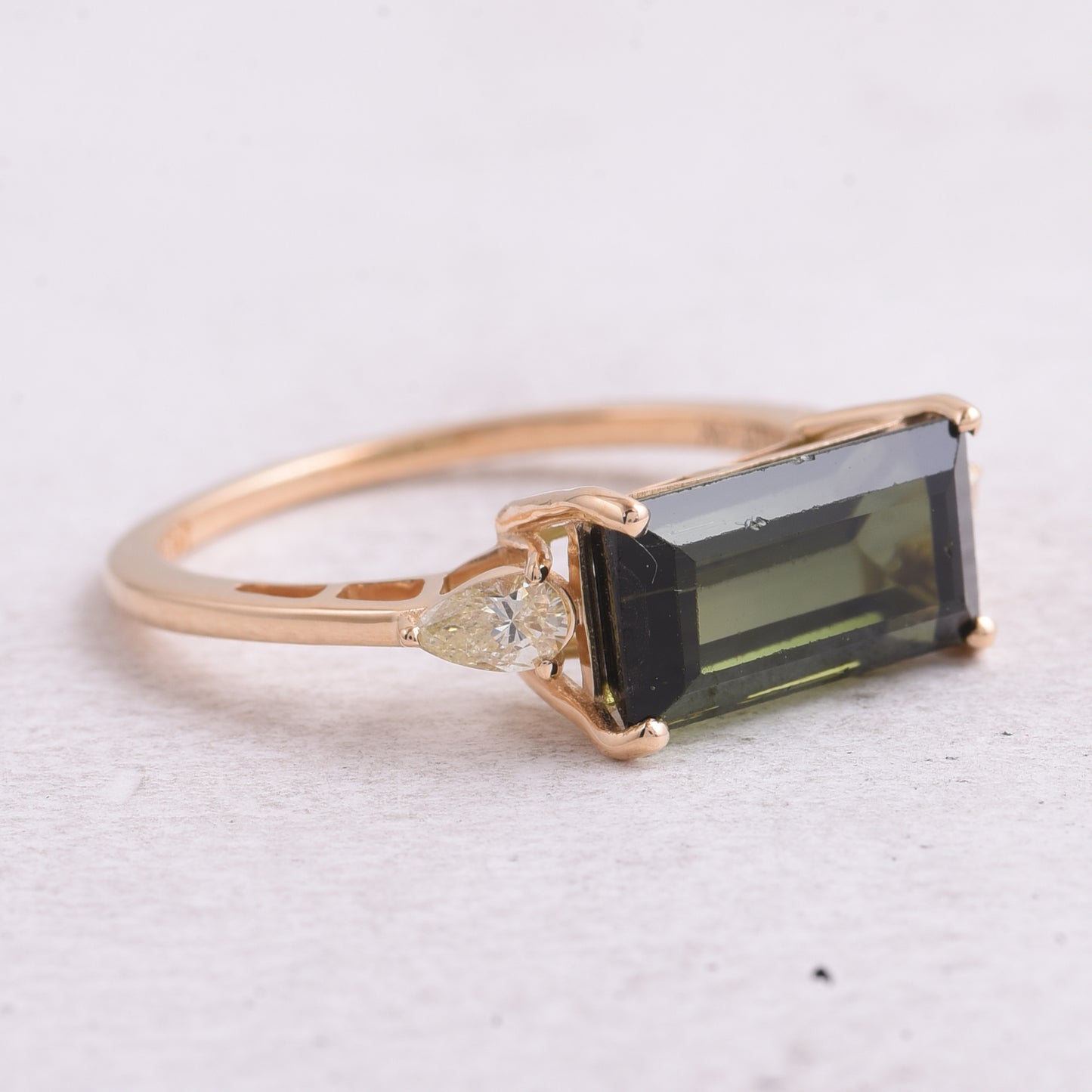 3.71 Ct Rectangle Step Cut Natural Green Tourmaline 14K Gold Ring