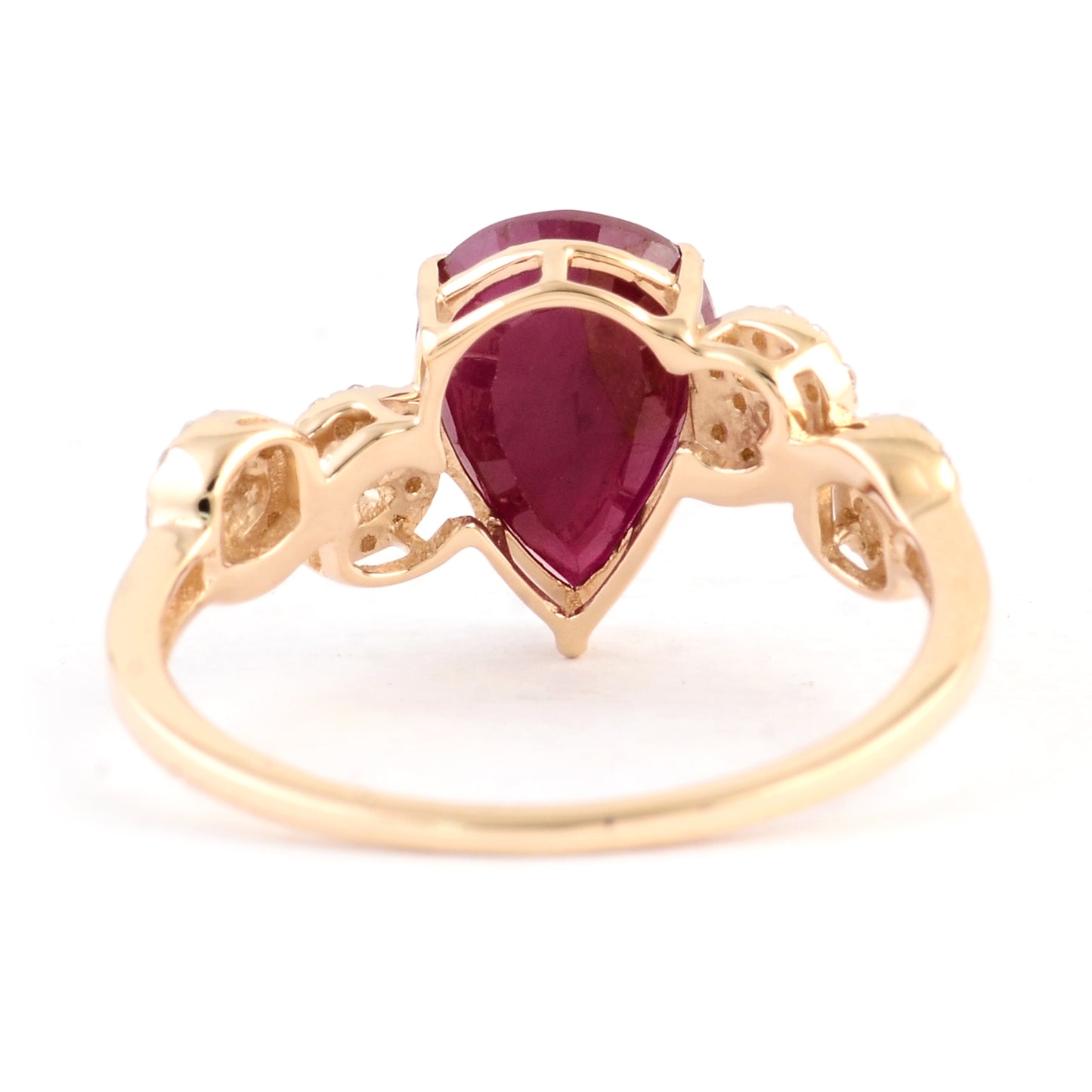 2.32 Ct Pear Mixed Cut Natural Corundum Ruby 14K Gold Ring