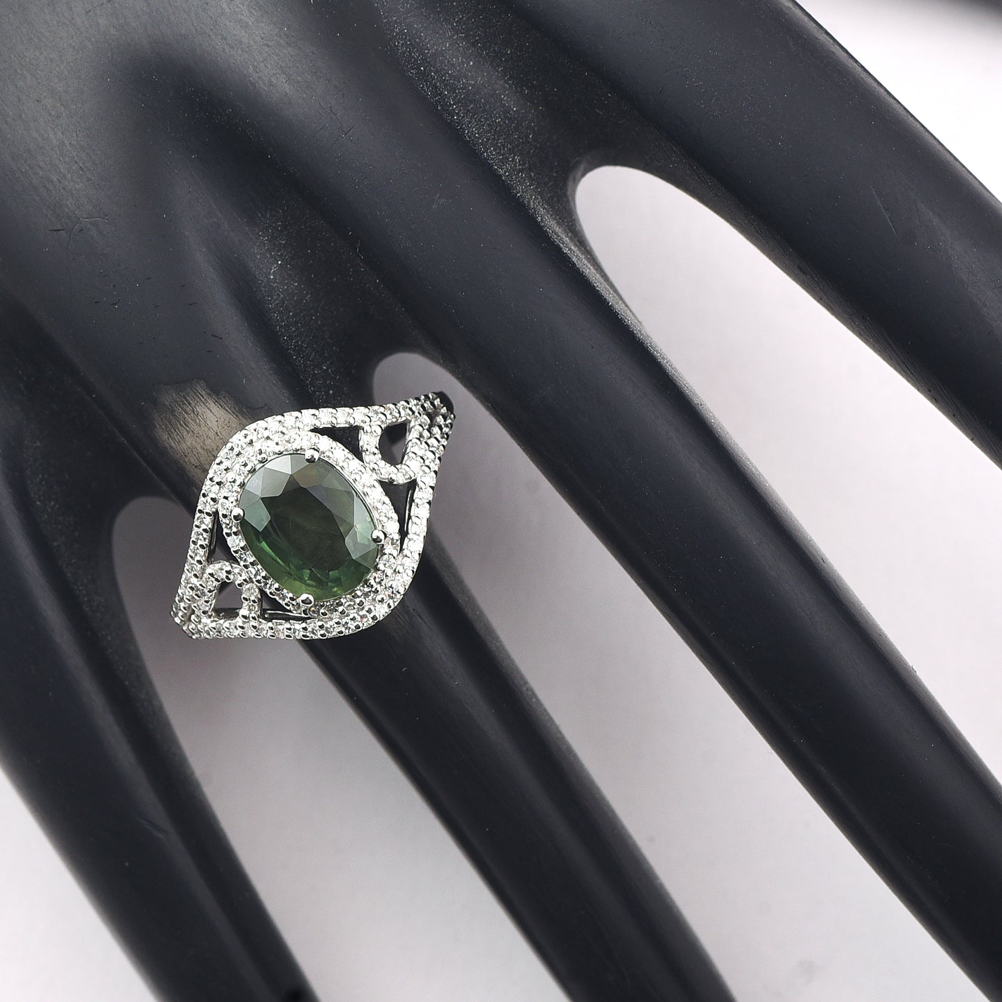 2.43 Ct Oval Mixed Cut Natural Green Sapphire 950 Platinum Ring