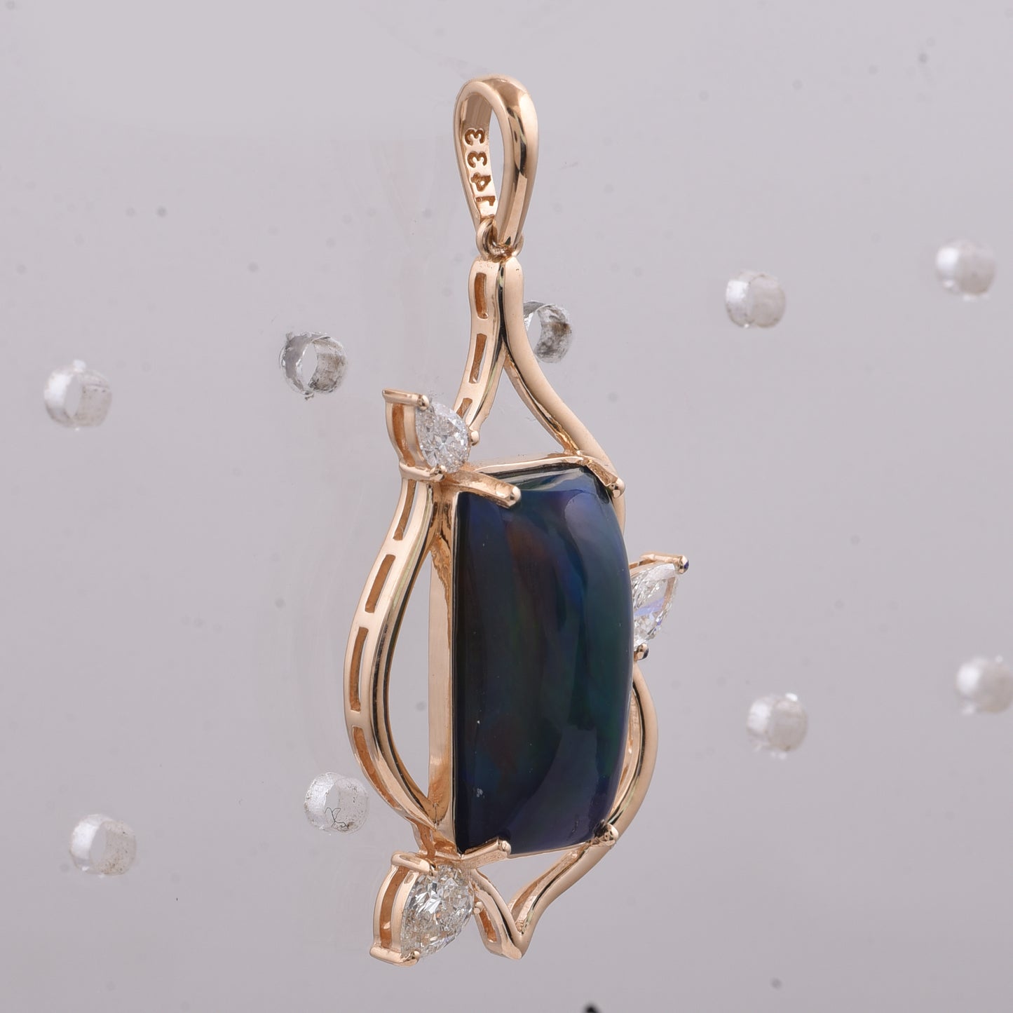 4.71 Ct Rectangle Cabochon Cut Natural Black Opal 14K Gold Pendant