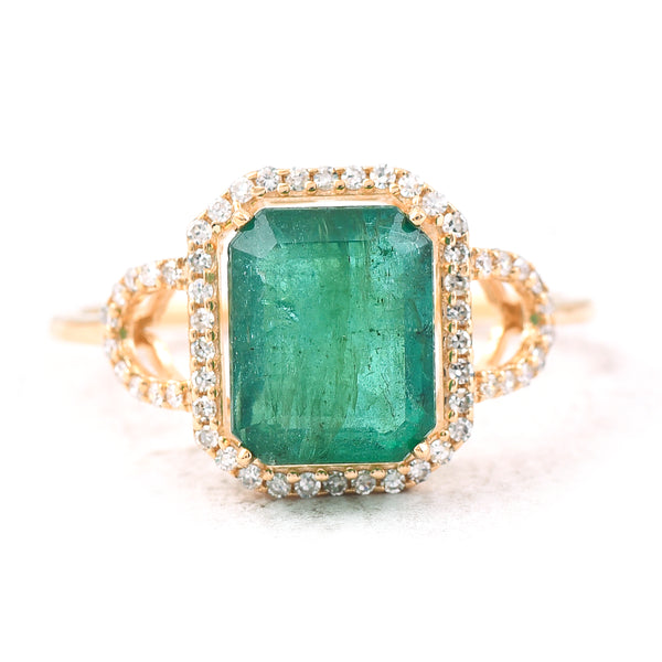 2.80 Ct Octagon Step Cut Natural Emerald 14K Gold Ring