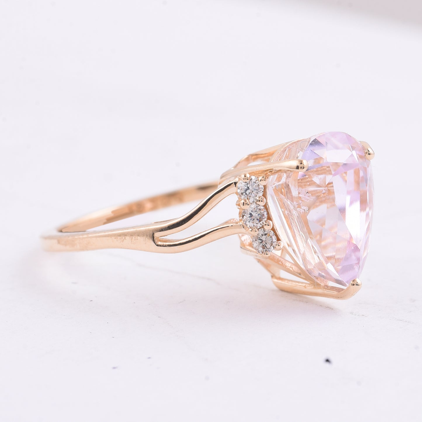4.59 Ct Pear Natural Kunzite 14K Gold Ring