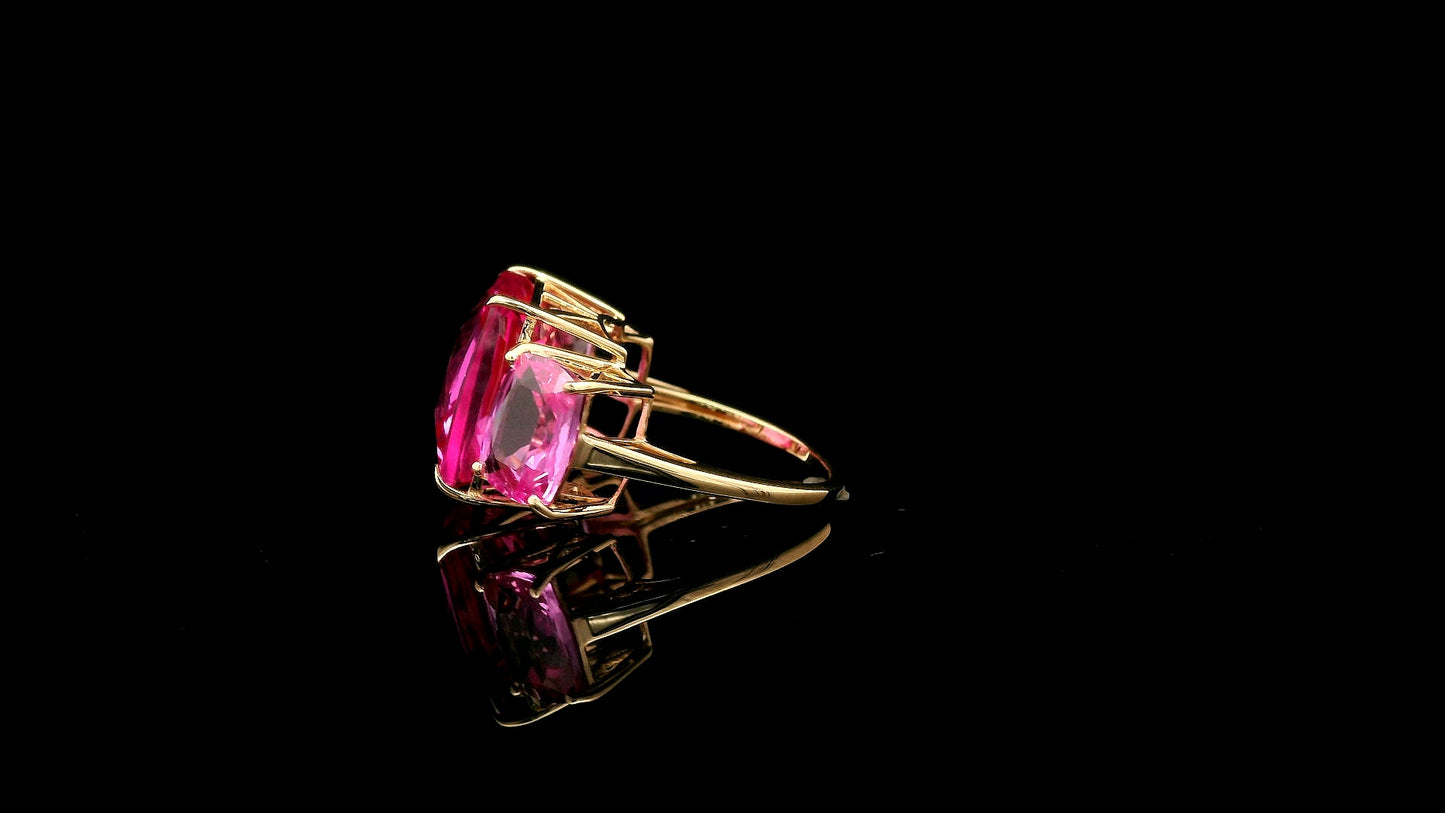 21.51 Ct Cushion Lab Grown Pink Sapphire 14K Gold Ring