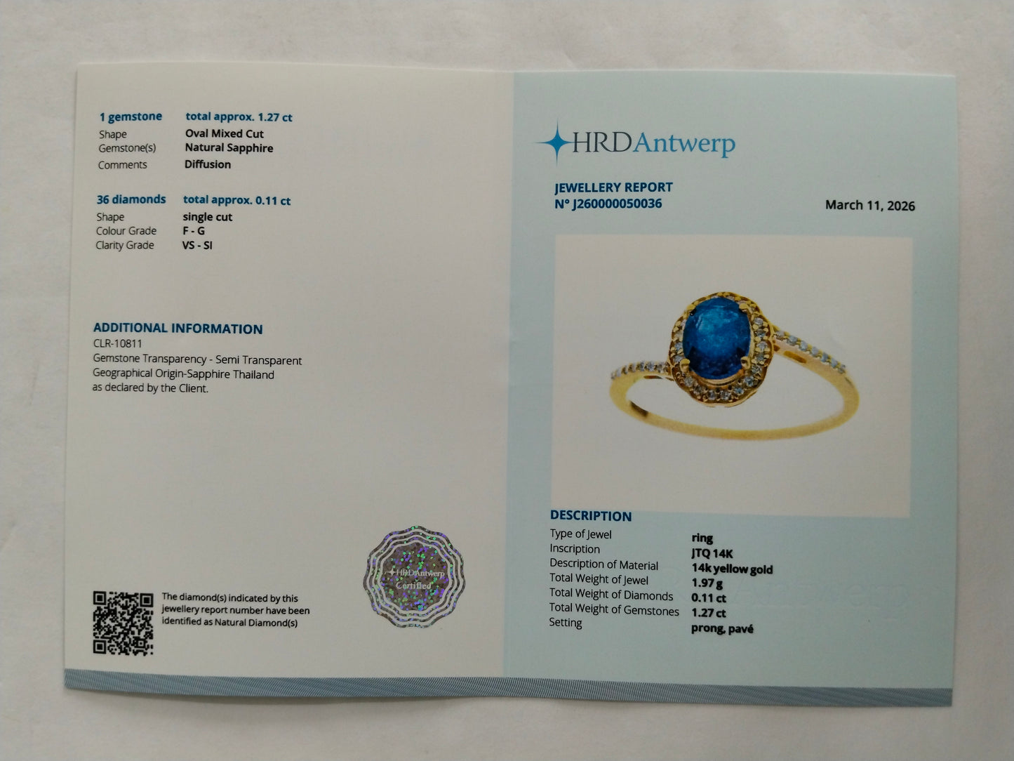 1.38 Ct Oval Mixed Cut Natural Sapphire 14K Gold Ring