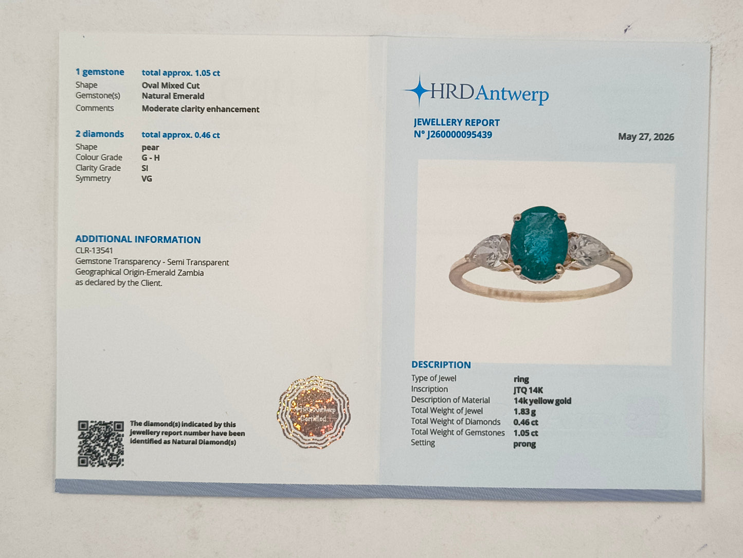 1.51 Ct Oval Mixed Cut Natural Emerald 14K Gold Ring