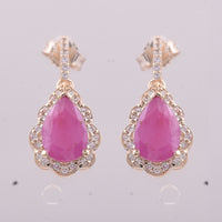 2.64 Ct Pear Ruby 9K Gold Earrings