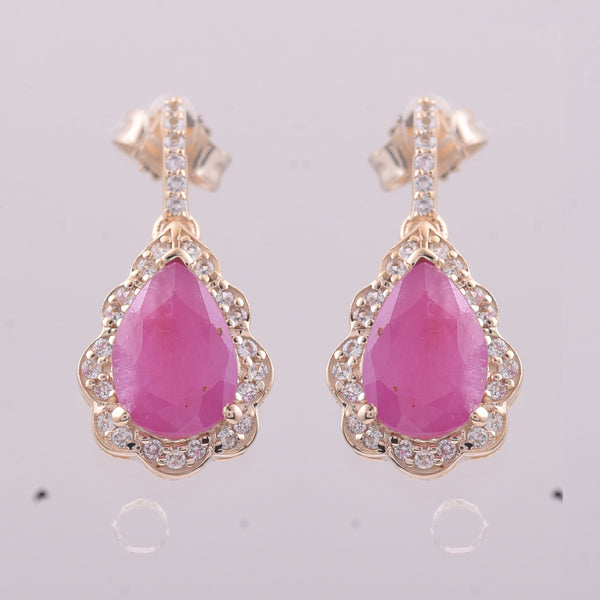 2.64 Ct Pear Ruby 9K Gold Earrings