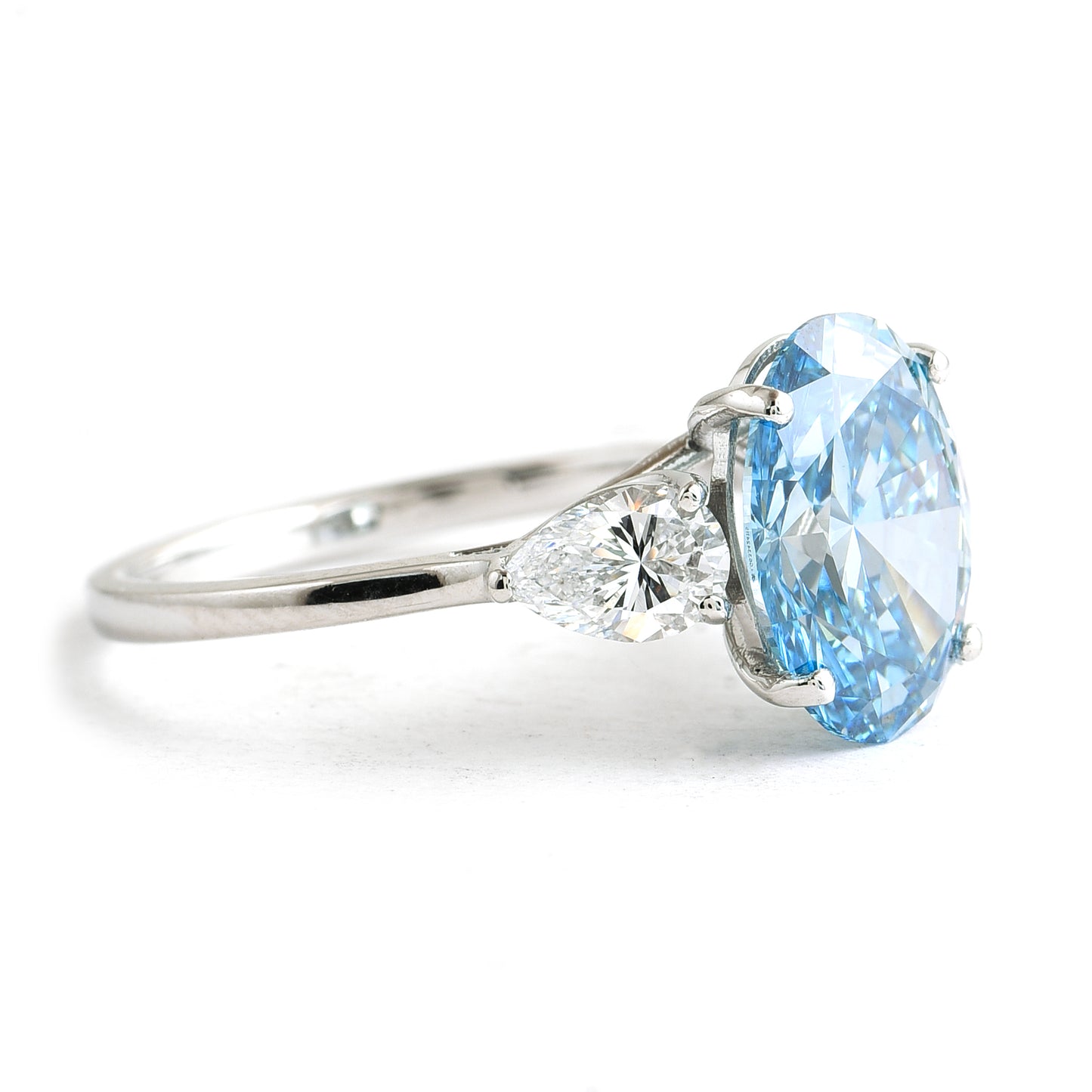 3.89 Ct Oval Brilliant Blue Lab Grown Diamond 950 Platinum Ring