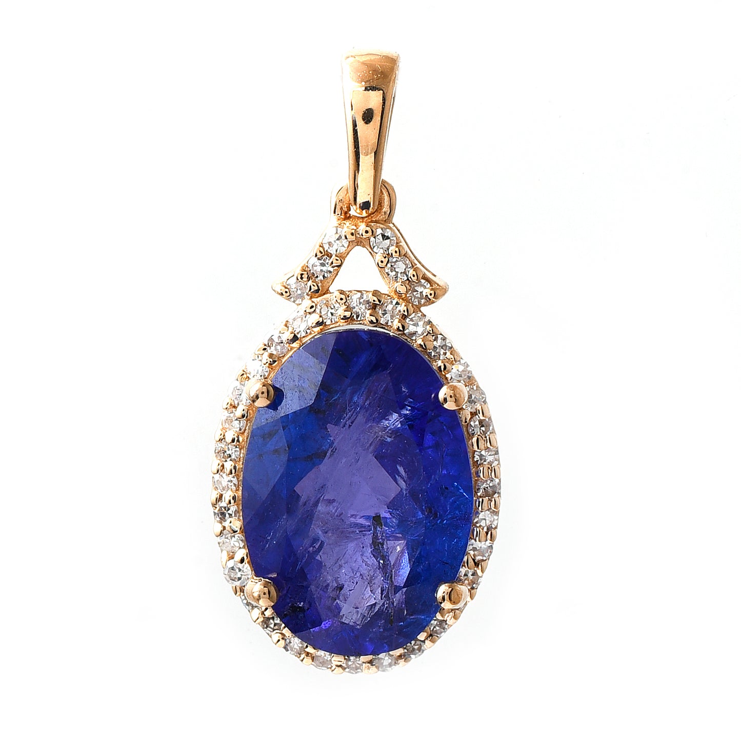 3.15 Ct Oval Mixed Cut Natural Tanzanite 14K Gold Pendant