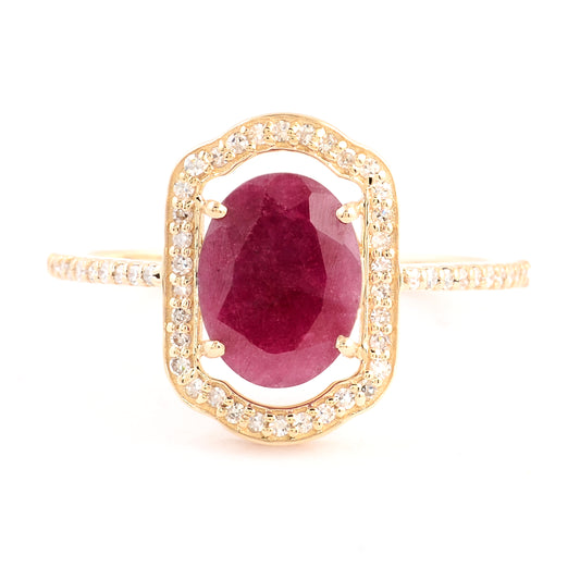 2.17 Ct Oval Mixed Cut Natural Corundum Ruby 14K Gold Ring