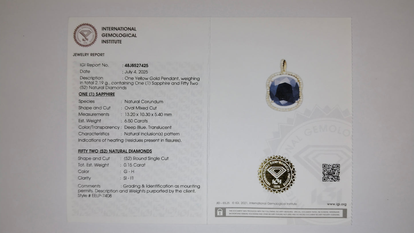 6.65 Ct Oval Mixed Cut Natural Corundum Sapphire 14K Gold Pendant