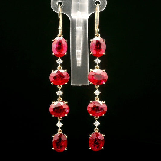 20.75 Ct Oval Mixed Cut Lab Grown Ruby 14K Gold Earrings