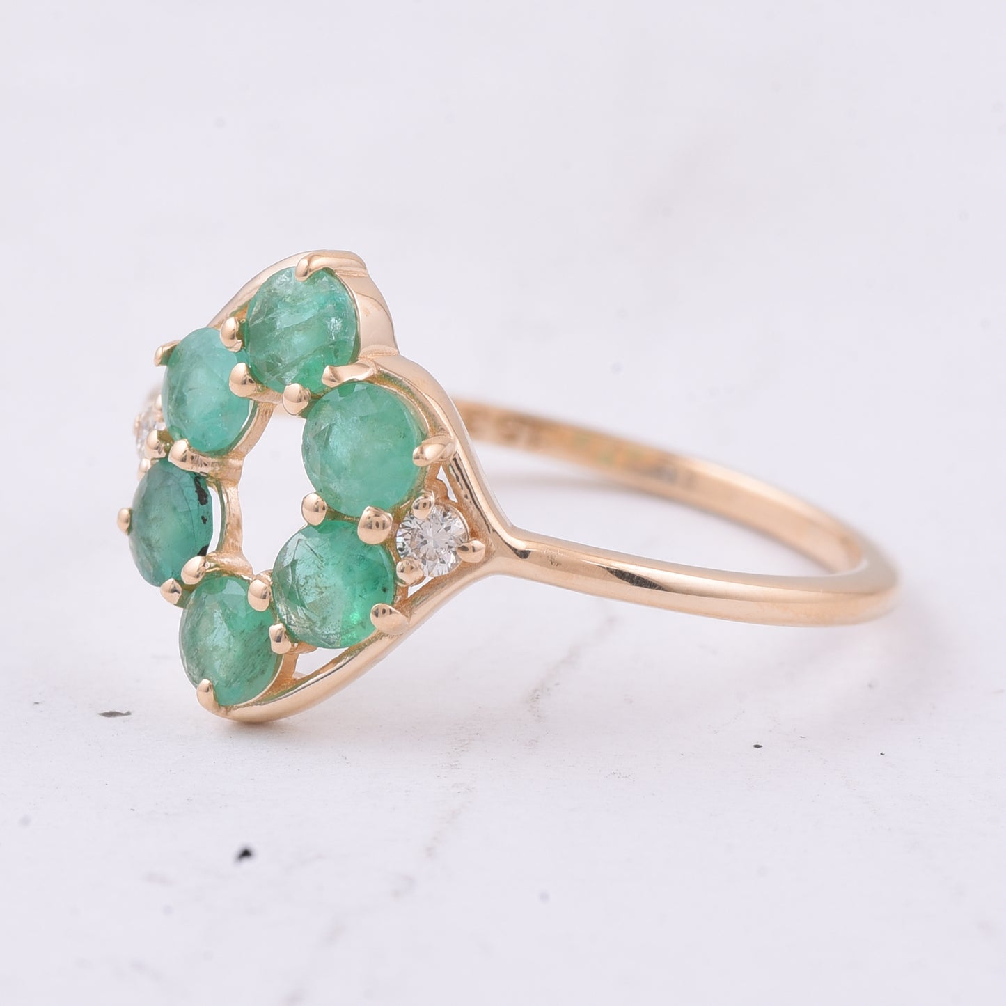 0.66 Ct Round Natural Emerald 14K Gold Ring