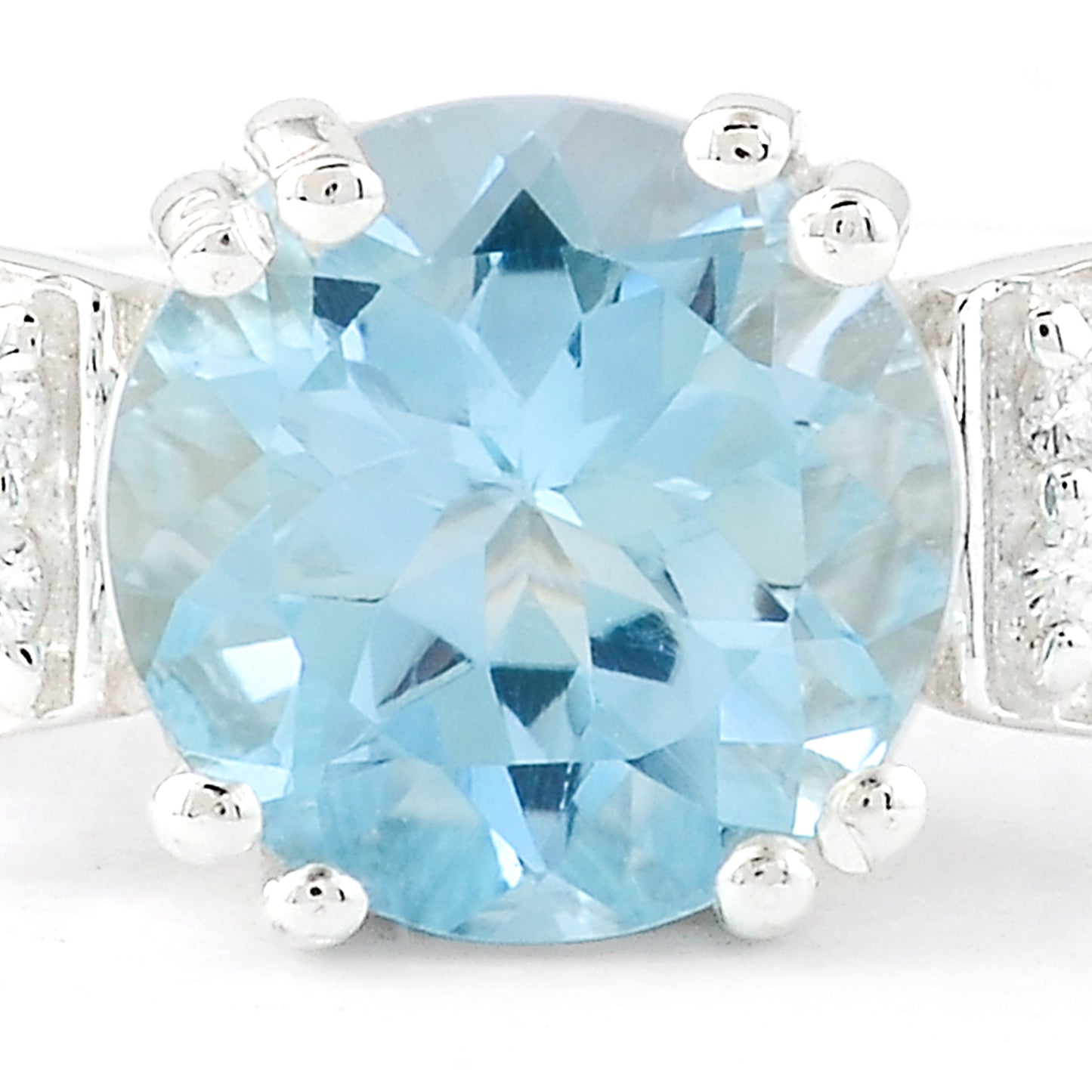 2.44 Ct Round Swiss Blue Topaz, Cubic Zirconia 925 Sterling Silver Ring