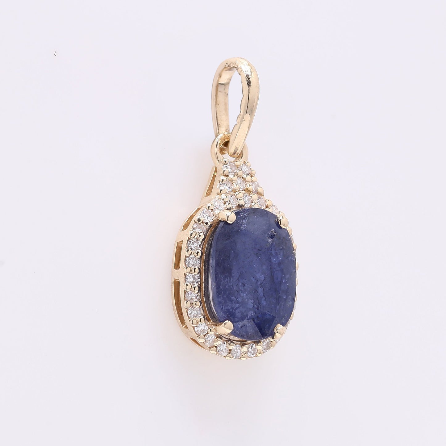 1.76 Ct Oval Mixed Cut Natural Sapphire 14K Gold Pendant