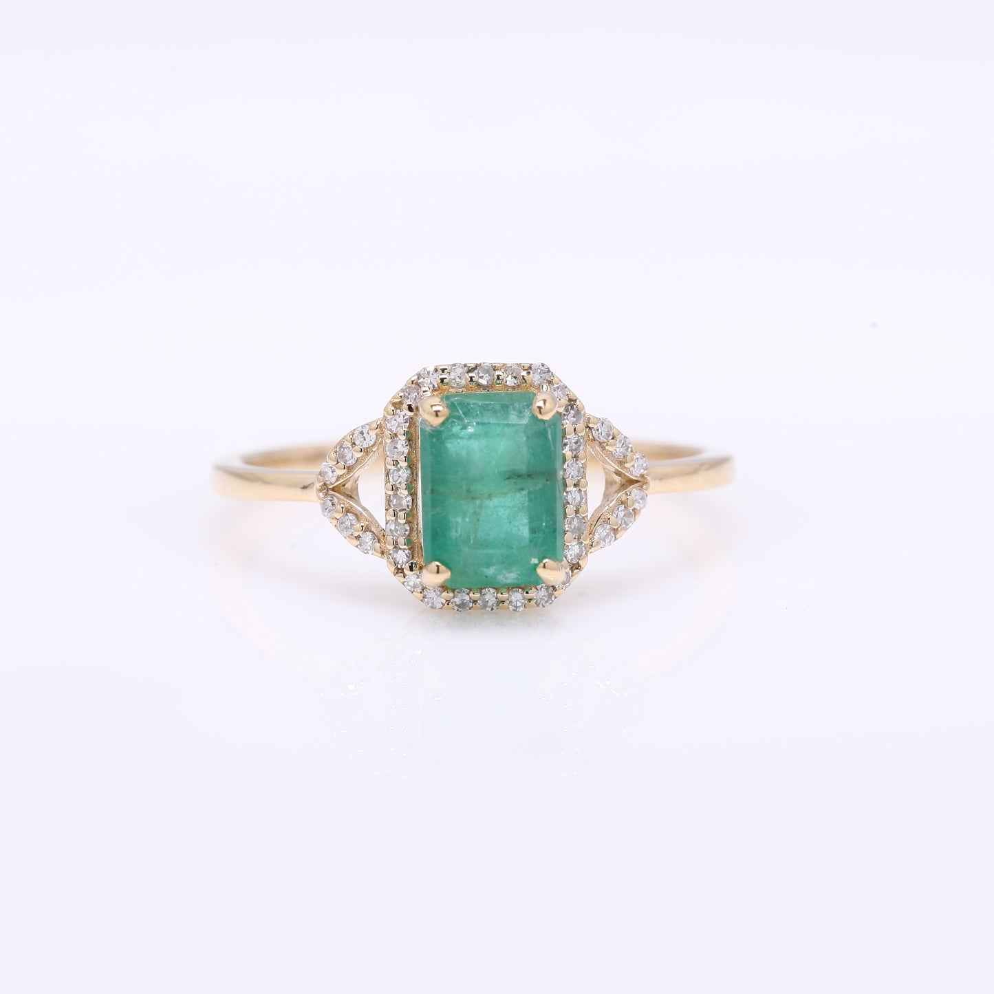 1.37 Ct Octagon Step Cut Natural Emerald 14K Gold Ring