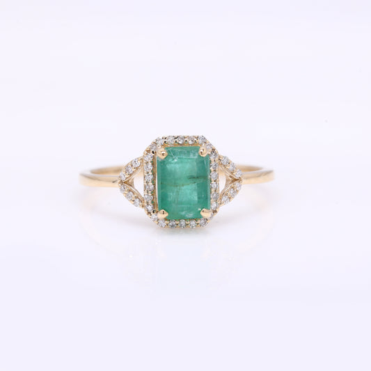 1.37 Ct Octagon Step Cut Natural Emerald 14K Gold Ring