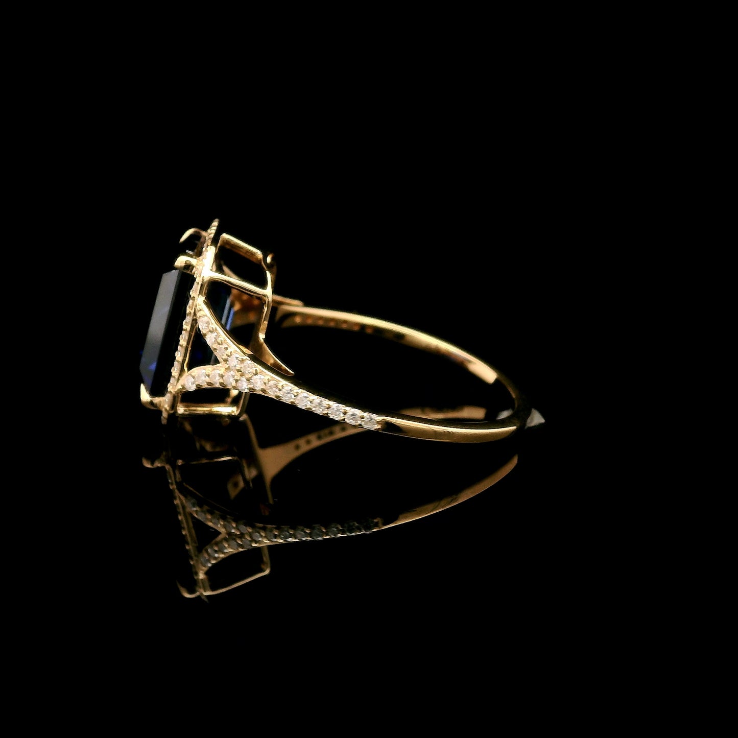 4.39 Ct Emerald Cut Lab Grown Sapphire 14K Gold Ring