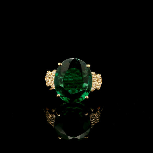 3.41 Ct Oval Mixed Cut Lab Grown Emerald 14K Gold Ring