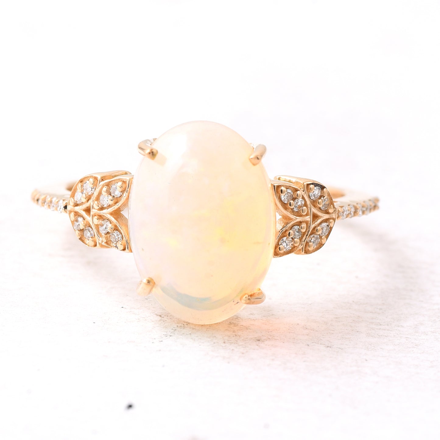 2.87 Ct Oval Cabochon Cut Natural Opal 14K Gold Ring