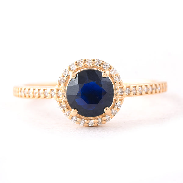 0.93 Ct Round Mixed Cut Natural Sapphire 14K Gold Ring