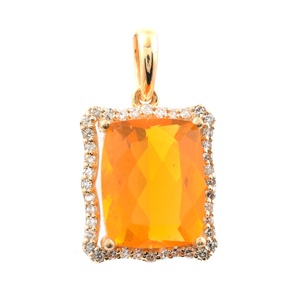 2.18 Ct Cushion Mixed Cut Natural Fire Opal 14K Gold Pendant