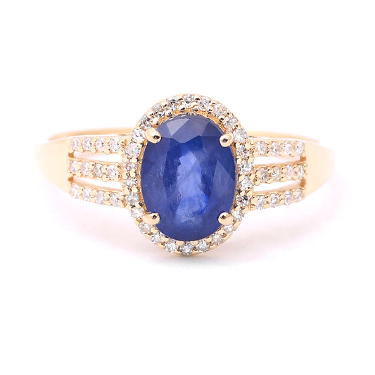 1.95 Ct Oval Mixed Cut Natural Sapphire 14K Gold Ring