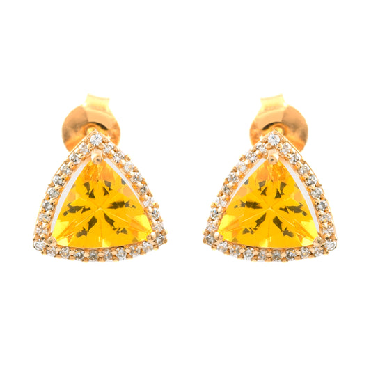 1.57 Ct Triangle Mixed Cut Natural Fire Opal 14K Gold Earrings