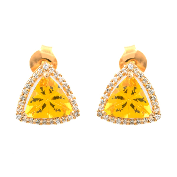 1.57 Ct Triangle Mixed Cut Natural Fire Opal 14K Gold Earrings