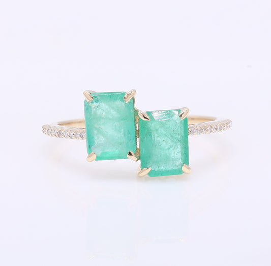 1.88 Ct Octagon Step Cut Natural Emerald 14K Gold Ring