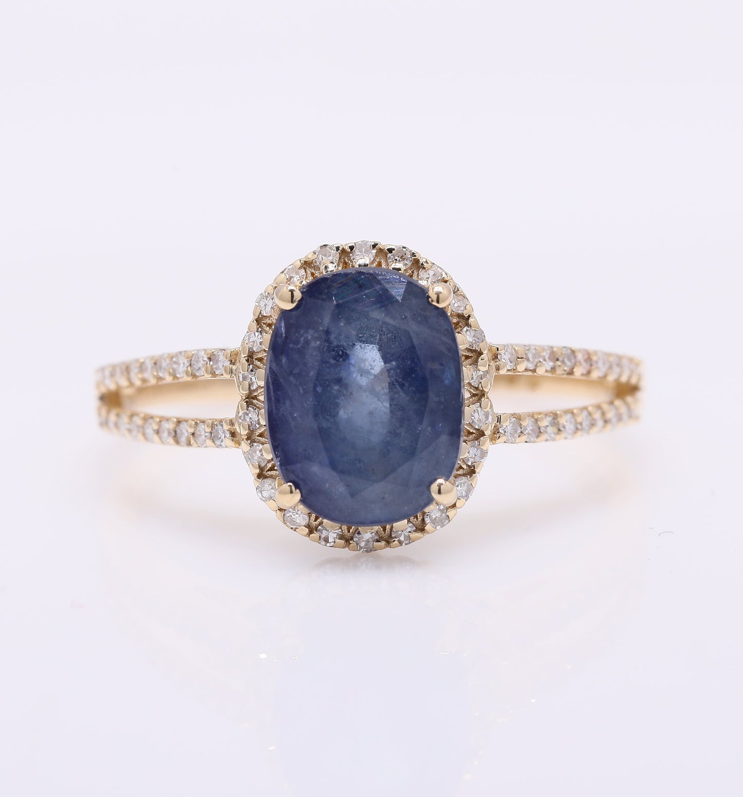 3.17 Ct Oval Mixed Cut Natural Sapphire 14K Gold Ring