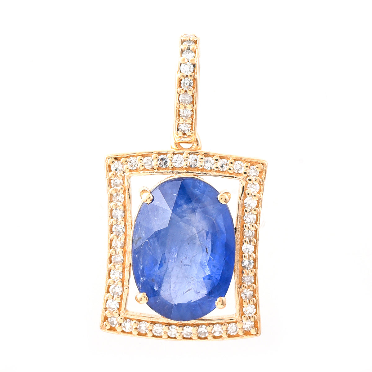 3.04 Ct Oval Mixed Cut Natural Sapphire 14K Gold Pendant