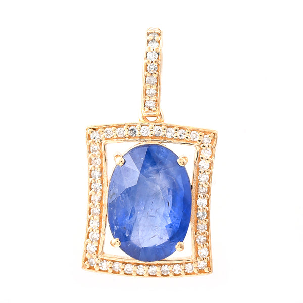 3.04 Ct Oval Mixed Cut Natural Sapphire 14K Gold Pendant