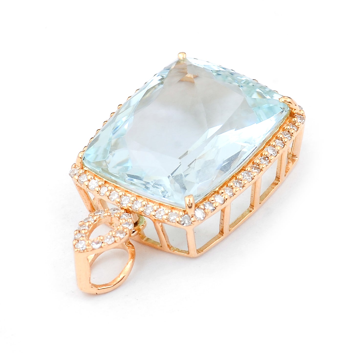 6.38 Ct Cushion Mixed Cut Natural Aquamarine 14K Gold Pendant