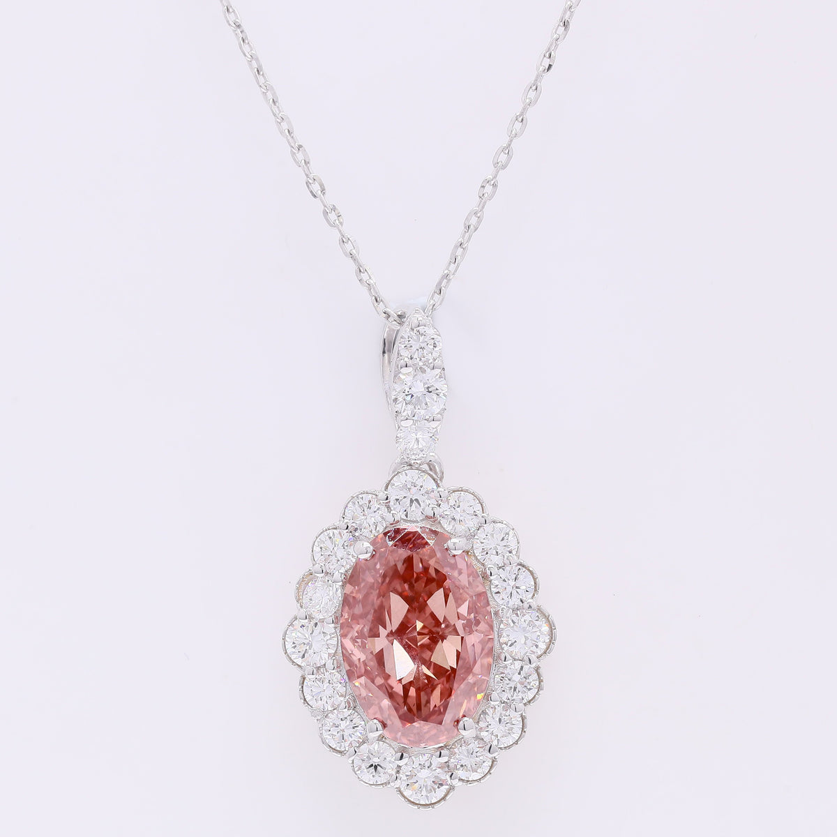 3.84 Carats Fancy Vivid Pink Lab Grown Diamond 14K Gold Pendant