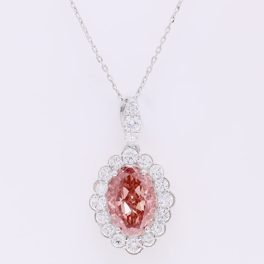 3.84 Carats Fancy Vivid Pink Lab Grown Diamond 14K Gold Pendant