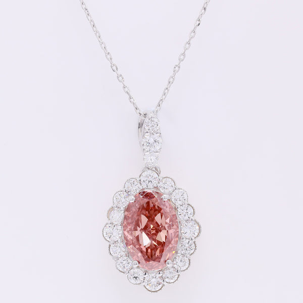 3.84 Carats Fancy Vivid Pink Lab Grown Diamond 14K Gold Pendant