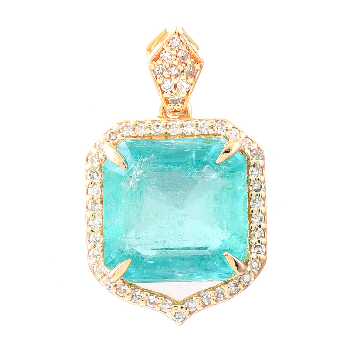 4.21 Ct Octagon Step Cut Natural Emerald 14K Gold Pendant
