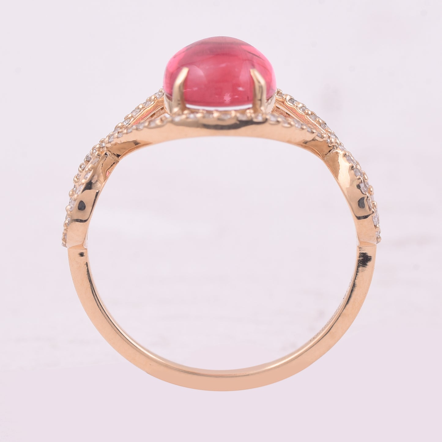 2.56 Ct Oval Cabochon Cut Natural Rubellite 14K Gold Ring