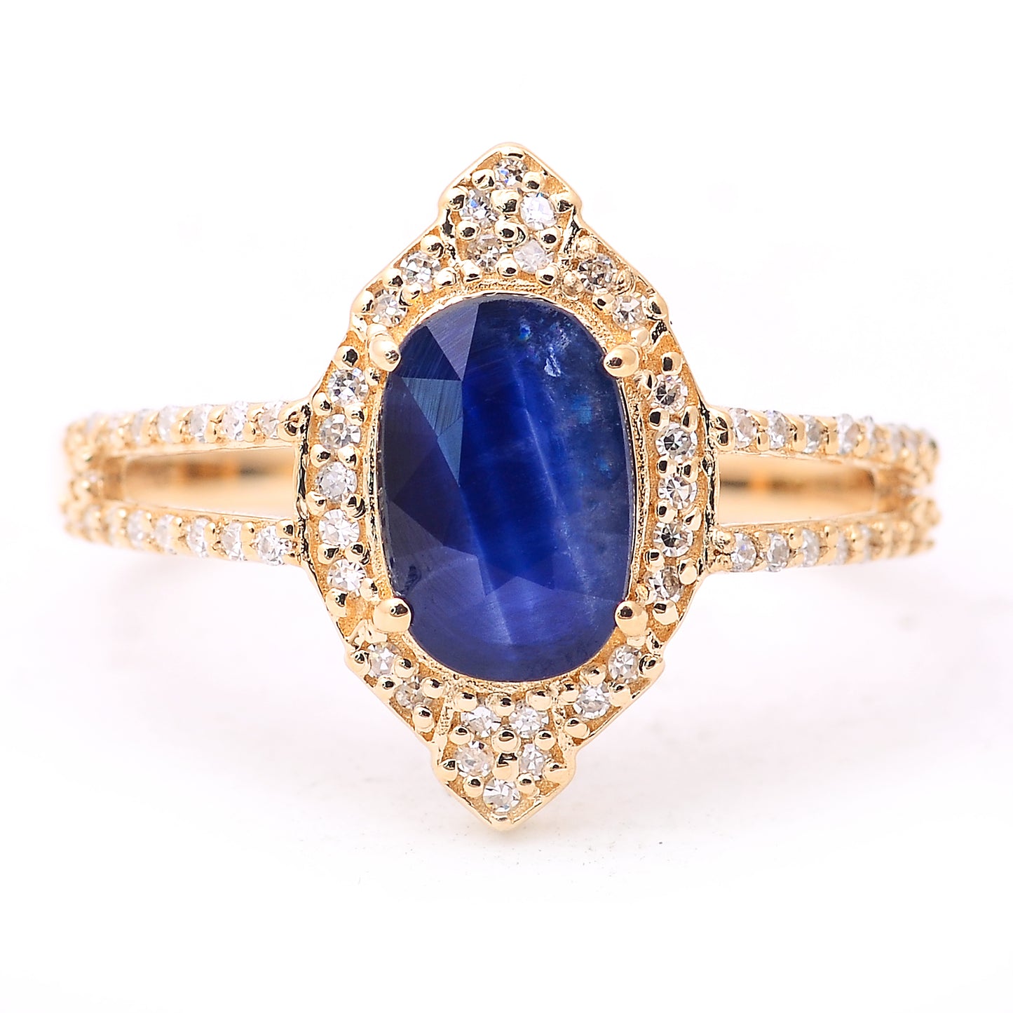 1.63 Ct Cushion Mixed Cut Natural Sapphire 14K Gold Ring