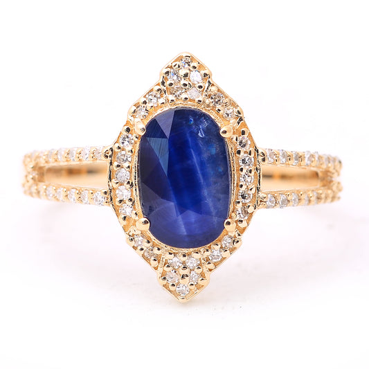 1.63 Ct Cushion Mixed Cut Natural Sapphire 14K Gold Ring