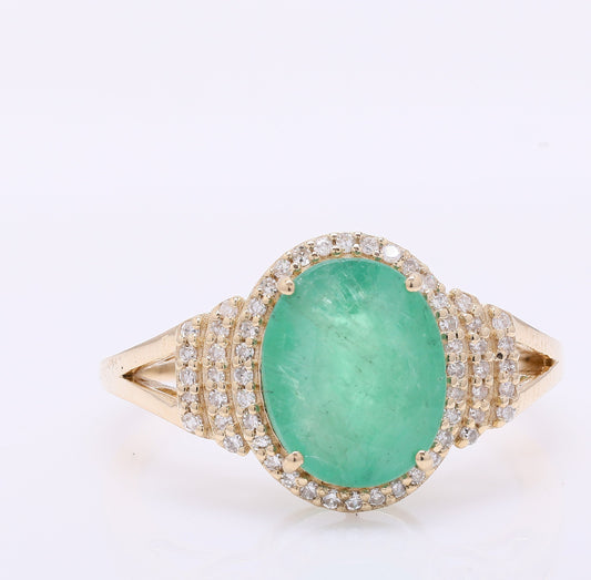2.91 Ct Oval Mixed Cut Natural Emerald 14K Gold Ring