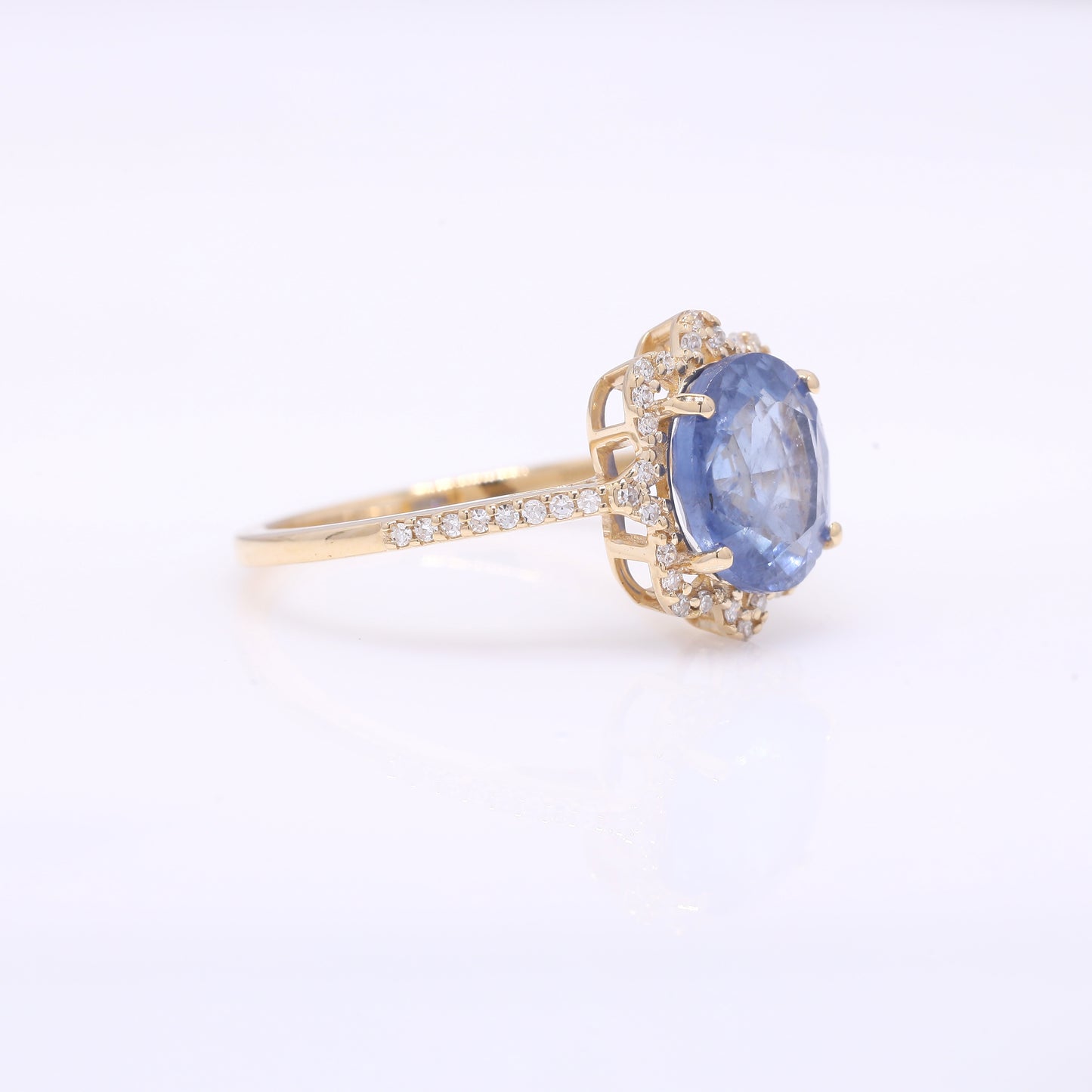 2.97 Ct Oval Mixed Cut Natural Sapphire 14K Gold Ring