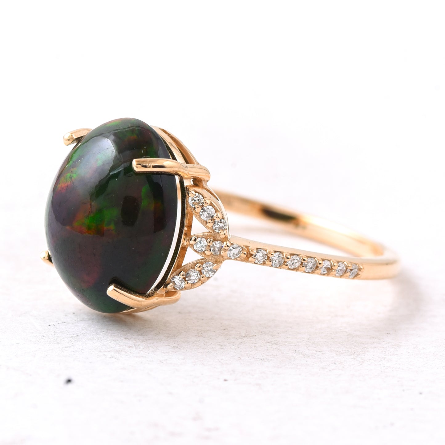 2.87 Ct Oval Cabochon Cut Natural Black Opal 14K Gold Ring